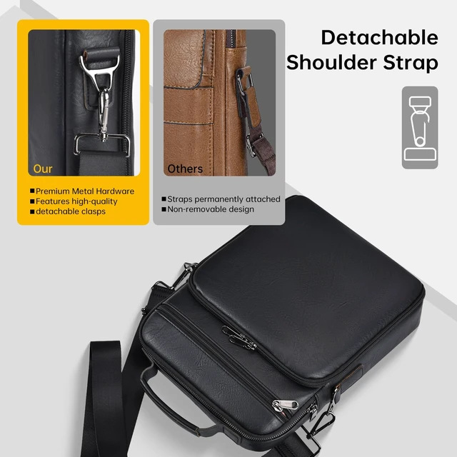 Alt view image 7 of 7 - 12.9-13 Inch iPad Leather Bag for 2026 2025 13 inch iPad Pro M5 M4 & iPad Air M4 with Magic Keyboard, iPad Pro 12.9, Travel Shoulder Carrying Sleeve Case Handle Bag, Black