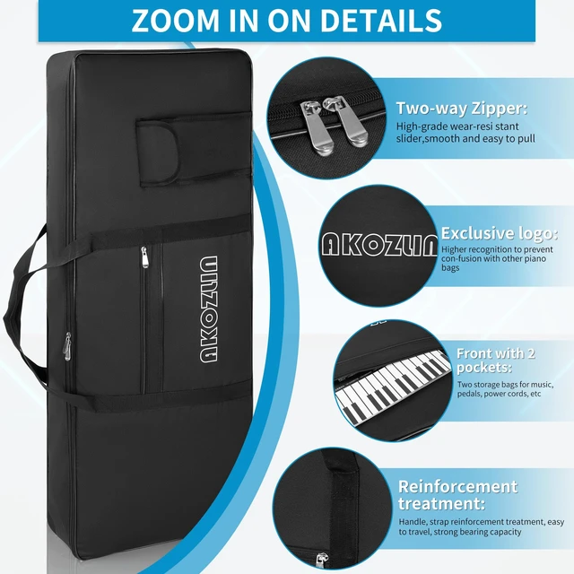 Alt view image 6 of 7 - 61 Keys Portable Padded Keyboard Case,40"x6"x16" Soft Gig Bag | 61-Note Keyboard Bag Foldable Electric Piano Bag With Handle for Pedals,Cables,Music Books