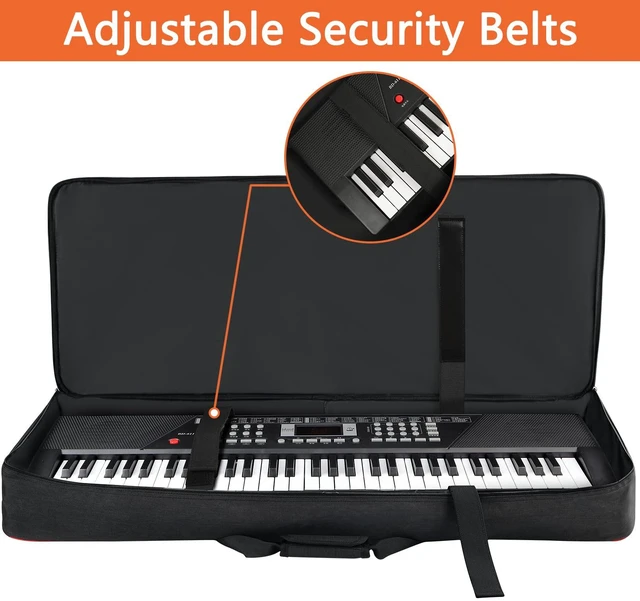 Alt view image 5 of 7 - 61 Key Keyboard Case Soft with Adjustable Padded Shoulder Straps | Piano Bag with 0.32 inch Cotton, 61 Key Keyboard Bag with Handle, Piano Keyboard Case with 3 Pockets (Size: 39.5"x15.8"x4.8")