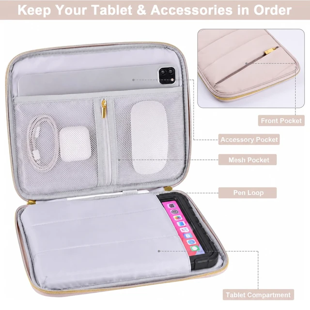 Alt view image 4 of 7 - Puffy Tablet Sleeve 9-11", Fits iPad with Hard Case or Keyboard Case On | Water-repellent quilted shell, padded; iPad Air 11" & Galaxy Tab S9/S8 fit; charger & earbuds pockets, commute & travel ready
