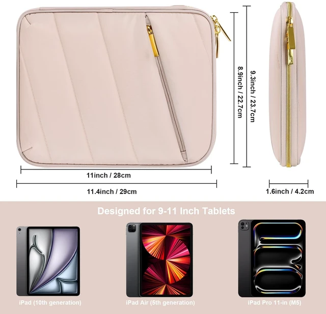 Alt view image 2 of 7 - Puffy Tablet Sleeve 9-11", Fits iPad with Hard Case or Keyboard Case On | Water-repellent quilted shell, padded; iPad Air 11" & Galaxy Tab S9/S8 fit; charger & earbuds pockets, commute & travel ready