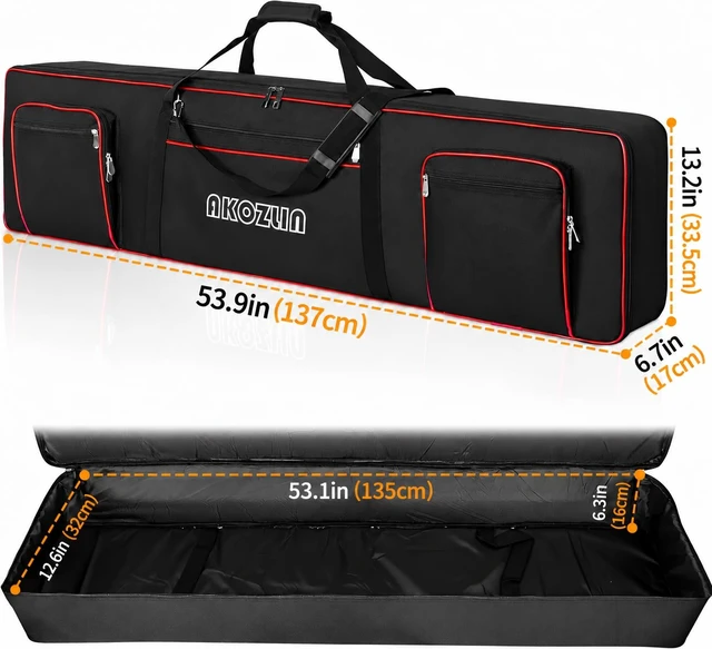 Alt view image 2 of 7 - 88 Key Keyboard Case, Soft Padded Keyboard Gig Bag, Piano Bag | Portable Keyboard Carrying Bag with Handle,Adjustable Shoulder Straps, Pockets for Accessories, 54.1"x13.18"x6.69"