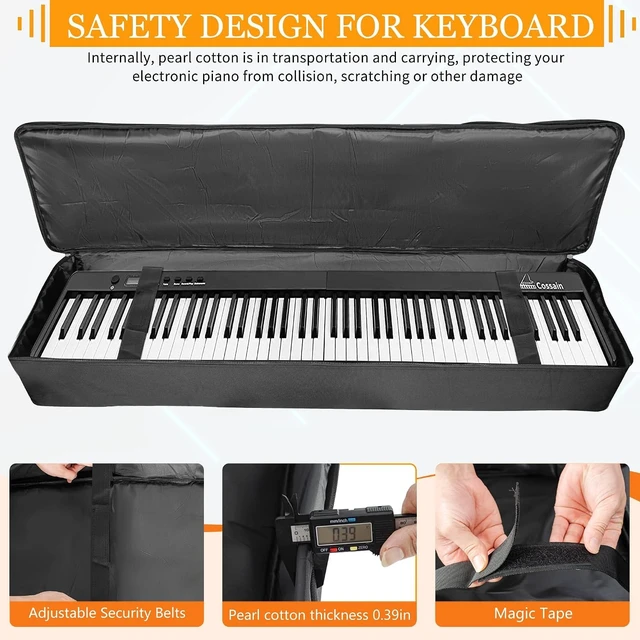 Alt view image 3 of 7 - 88 Key Keyboard Case, Soft Padded Keyboard Gig Bag, Piano Bag | Portable Keyboard Carrying Bag with Handle,Adjustable Shoulder Straps, Pockets for Accessories, 54.1"x13.18"x6.69"