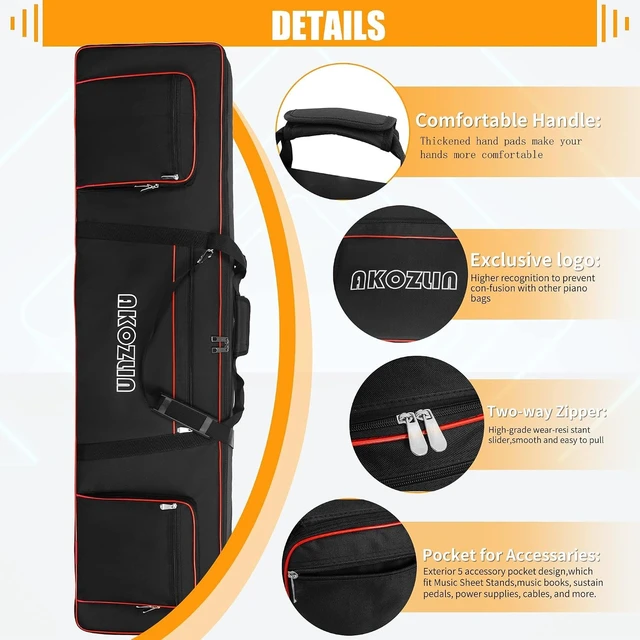 Alt view image 4 of 7 - 88 Key Keyboard Case, Soft Padded Keyboard Gig Bag, Piano Bag | Portable Keyboard Carrying Bag with Handle,Adjustable Shoulder Straps, Pockets for Accessories, 54.1"x13.18"x6.69"