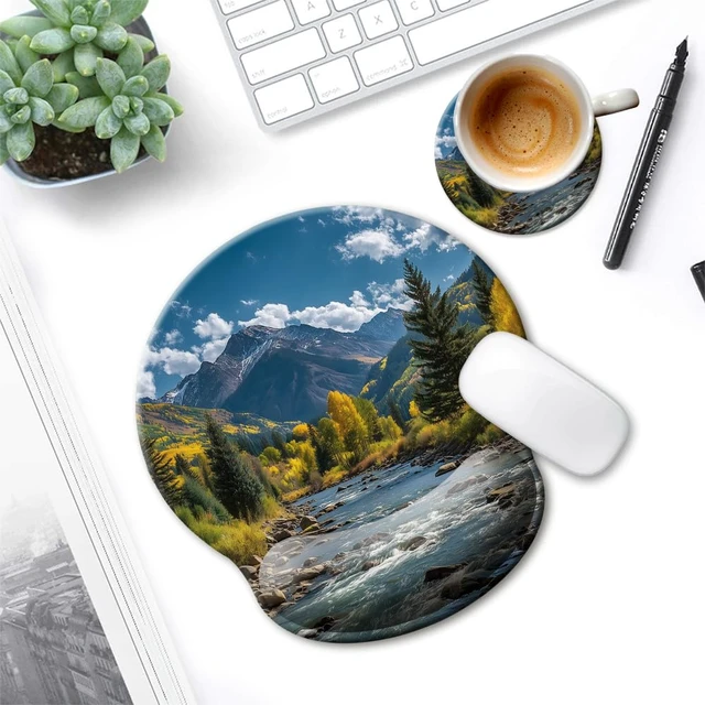 Alt view image 6 of 7 - Mouse Pad with Wrist Rest,Ergonomic Mouse Pads Wrist Support for Desk,Large Mousepad for Wireless Mouse Gaming Laptop Work Home Desk Accessories Office Supplies Decor,9 x 10 in,Fall Forest