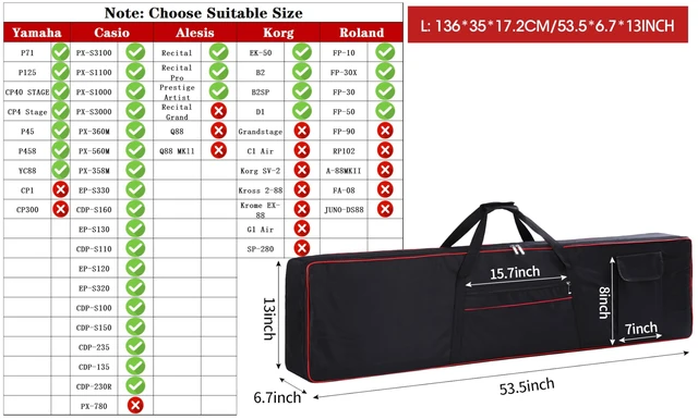 Alt view image 2 of 7 - 88 Key Keyboard Case,Soft Padded Piano Gig Bag Large | 600D Waterproof Oxford,2 Zipper Pockets Adjustable Backpack Straps 53.5"x13" x 6.7" Top Carry Handle,Music Travel Case