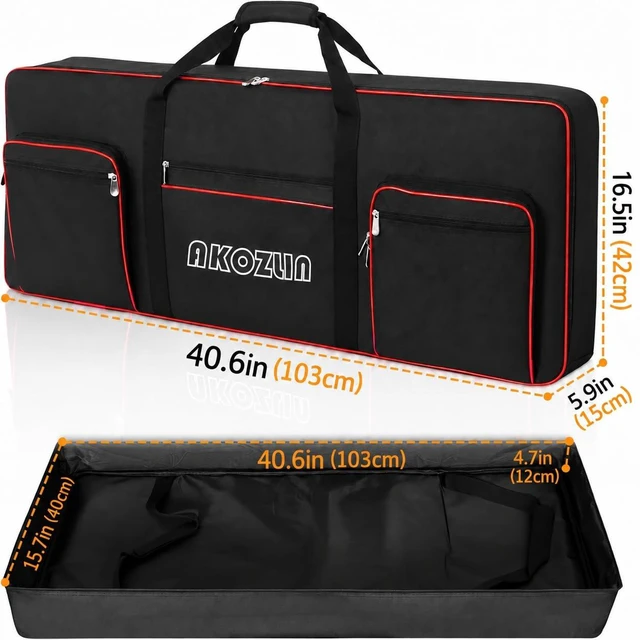Alt view image 3 of 7 - 61 Key Keyboard Case, Soft Padded Keyboard Gig Bag, Piano Bag | Portable Keyboard Carrying Bag with Handle,Adjustable Shoulder Straps, Pockets for Accessories, 40.6"x5.3"x15.7"