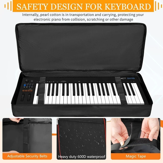 Alt view image 5 of 7 - 61 Key Keyboard Case, Soft Padded Keyboard Gig Bag, Piano Bag | Portable Keyboard Carrying Bag with Handle,Adjustable Shoulder Straps, Pockets for Accessories, 40.6"x5.3"x15.7"
