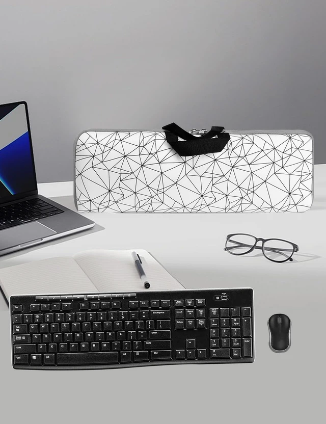 Alt view image 7 of 7 - Keyboard Sleeve Travel Case for Logitech Mk270 Keyboards | Rugged Neoprene Construction Zipper Mouse Storage and Cable Storage Pouch(White)
