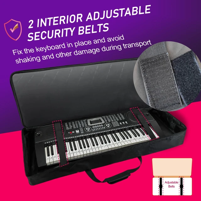 Alt view image 3 of 7 - 61 Key Keyboard Gig Bag Case,Portable Durable Keyboard Piano Waterproof 600D Oxford Cloth with 10mm Cotton Padded Case Gig Bag 40"x16"x6" / Black+Red