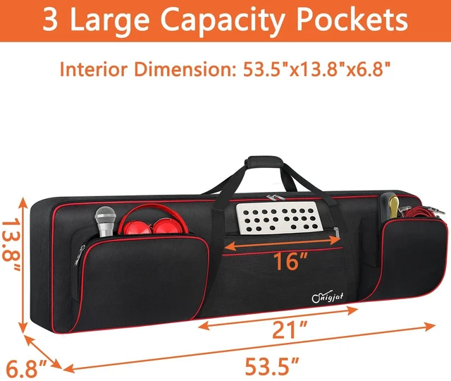 Alt view image 3 of 7 - 88 Key Keyboard Case Soft with Adjustable Padded Shoulder Straps | Padded Piano Case with Handle, Keyboard Gig Bag with 3 Pockets for Sheet Stand, Pedals, Cables (Size: 53.5"x13.8"x6.8")