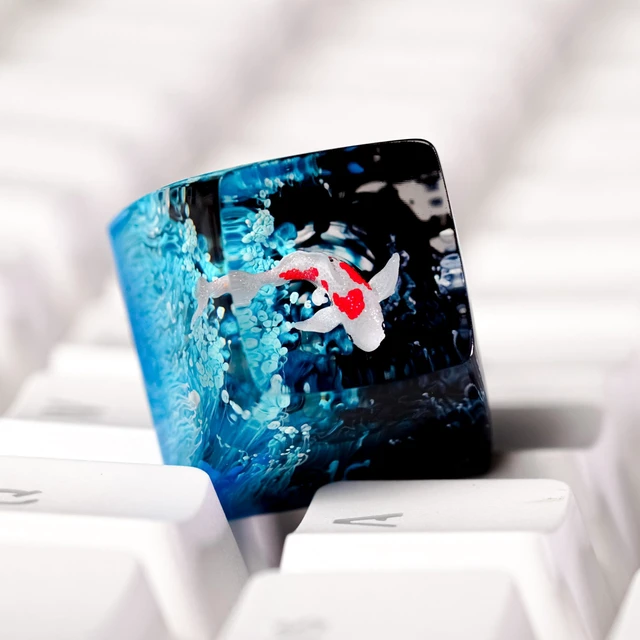 Alt view image 2 of 5 - Koi Fish Navy and Black Pond Artisan Keycap, Resin Custom Keyboard Key Caps, for Cherry MX Mechanical Keyboard, Gift for Keyboard Lovers