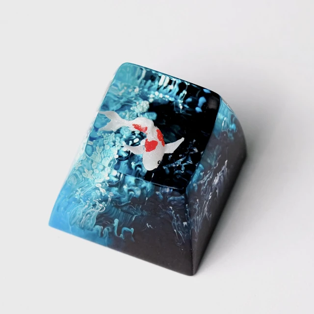 Alt view image 4 of 5 - Koi Fish Navy and Black Pond Artisan Keycap, Resin Custom Keyboard Key Caps, for Cherry MX Mechanical Keyboard, Gift for Keyboard Lovers