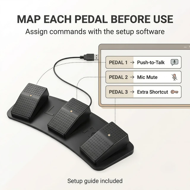 Alt view image 3 of 7 - 3-Key USB Programmable Foot Pedal for PC and Mac, Hotkey Foot Switch | Setup guide included; map keyboard shortcuts, mouse actions and media controls for PC gaming, PTT and transcription