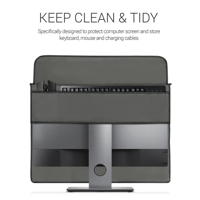 Alt view image 2 of 7 - Cover Compatible with 27-28" monitor - 3-IN-1 Case with Storage for Mouse, Keyboard - Dark Grey
