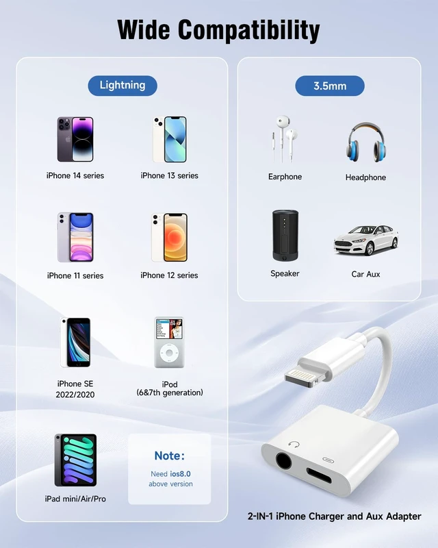 Alt view image 5 of 7 - 2-in-1 Lightning to 3.5mm Adapter, MFi Certified Fast Charge & Audio Dongle | Dual-port splitter for car AUX, gym & travel. Plug and play. Enjoy Hi-Fi music and fast charging at the same time.