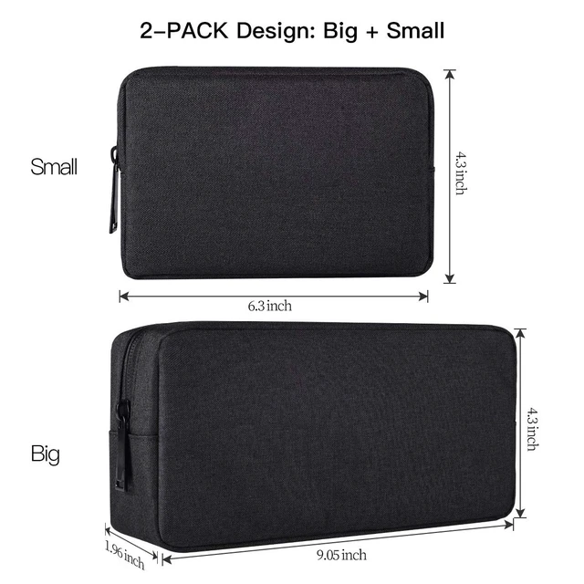 Alt view image 2 of 7 - Universal Electronics Accessories Case, 2-Pack Portable Soft Carrying Case Bag Wire Cable Organizer for Hard Drive, Power Adapter, Laptop Mouse, Cosmetics Kit, Small+Big-Black