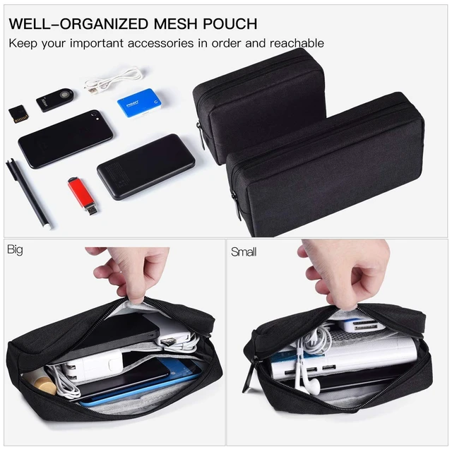 Alt view image 3 of 7 - Universal Electronics Accessories Case, 2-Pack Portable Soft Carrying Case Bag Wire Cable Organizer for Hard Drive, Power Adapter, Laptop Mouse, Cosmetics Kit, Small+Big-Black
