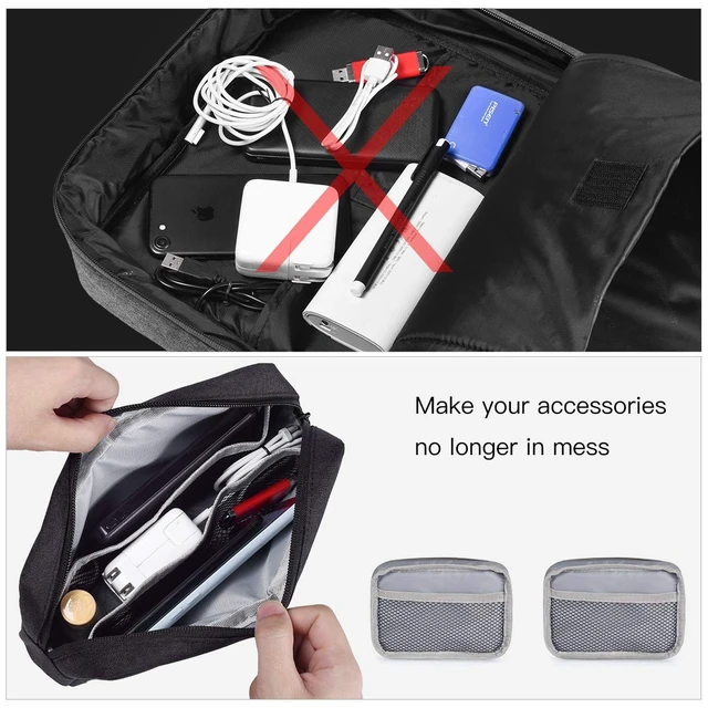 Alt view image 5 of 7 - Universal Electronics Accessories Case, 2-Pack Portable Soft Carrying Case Bag Wire Cable Organizer for Hard Drive, Power Adapter, Laptop Mouse, Cosmetics Kit, Small+Big-Black