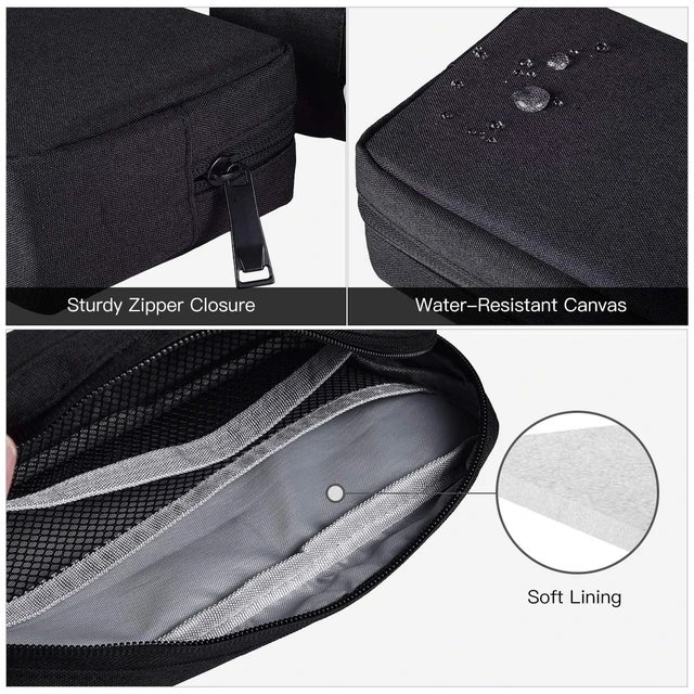 Alt view image 4 of 7 - Universal Electronics Accessories Case, 2-Pack Portable Soft Carrying Case Bag Wire Cable Organizer for Hard Drive, Power Adapter, Laptop Mouse, Cosmetics Kit, Small+Big-Black