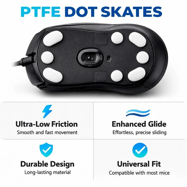 Alt view image 4 of 6 - DC PTFE Mouse Skates, Universal Fit for All Gaming & Office Mice, Ultra-Smooth 100% Pure Teflon Replacement Feet, Low Friction Glide Pads (Dot Shape 20 Count)