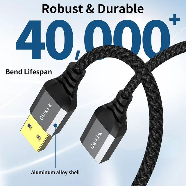 Alt view image 5 of 6 - USB 3.0 Extension Cable (3.3FT), Nylon Braided USB Extender Compatible with Webcam, Camera, Phone, Hub, Mouse, Keyboard, Printer, Hard Drive, Headset (Gray)