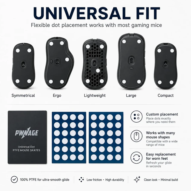 Alt view image 5 of 5 - SmoothGlide Universal Dot PTFE Rounded Replacement Mouse Skates Feet for All Mice, Ultra-Smooth and Durable, 3M Adhesive, Gaming Mouse 40 Pieces Round Dots White DIY