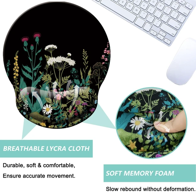 Alt view image 3 of 7 - Mouse Pad with Wrist Support, Ergonomic Mouse Pad with Memory Foam Wrist Rest Cushion, Non-Slip Rubber Base Gaming Mice Pad for Home Office Computer Laptop, Flowers Grass