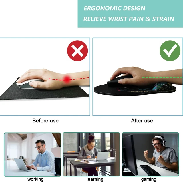 Alt view image 2 of 7 - Mouse Pad with Wrist Support, Ergonomic Mouse Pad with Memory Foam Wrist Rest Cushion, Non-Slip Rubber Base Gaming Mice Pad for Home Office Computer Laptop, Flowers Grass