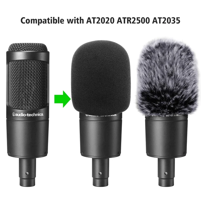 Alt view image 2 of 7 - Windscreen Pop Filter Compatible with AT2020,Mic Foam Cover+Furry Windscreen Muff Wind Compatible with Audio Technica at2020 at2035 at2500 at2050 at4040,Chromlives Furry & Foam Microphone Cover 2Pack