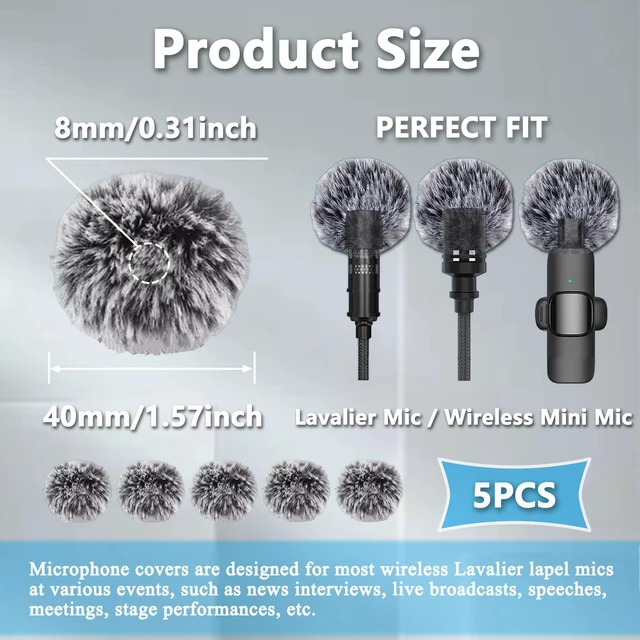 Alt view image 2 of 6 - Mini Wireless Furry Windscreen Covers, Microphone Windscreen for Lavalier Lapel Microphone Mini Furry Mic Cover Noise Reduction - 5 pack