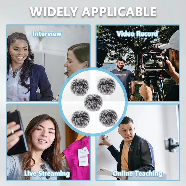 Alt view image 6 of 6 - Mini Wireless Furry Windscreen Covers, Microphone Windscreen for Lavalier Lapel Microphone Mini Furry Mic Cover Noise Reduction - 5 pack