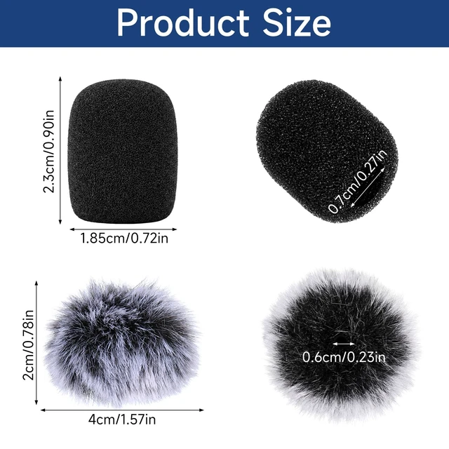 Alt view image 2 of 7 - Microphone Cover, 8 PCS Mini Wireless Furry Mic Windscreen & Foam Cover Set Windproof Microphone Windscreen Wind Muff Foam Mic Covers for Lavalier Microphones, to Reduce Plosive Highlight the Vocals