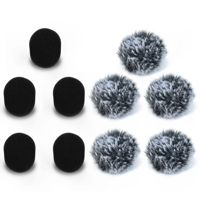 Main image of Furry Windscreen & Foam Cover Set for Lavalier Lapel Microphone, Muff Windshield Windjammer Deadcat Wind Muff & Dead Cat Set for Mini Clip-On Lav MIC, 5-Pack of Each