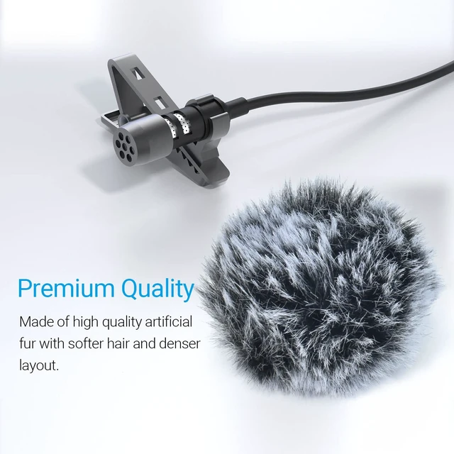 Alt view image 5 of 7 - Furry Windscreen & Foam Cover Set for Lavalier Lapel Microphone, Muff Windshield Windjammer Deadcat Wind Muff & Dead Cat Set for Mini Clip-On Lav MIC, 5-Pack of Each