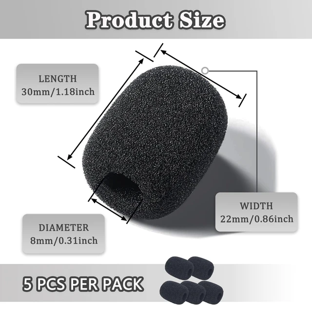 Alt view image 2 of 6 - Headset Microphone Covers Foam, Lapel Headset Microphone Windscreen Sponge Foam Microphone Windscreen Mini Foam Cover for Variety of Headset Microphone Noise Reduction (5pcs)