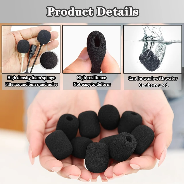 Alt view image 3 of 6 - Headset Microphone Covers Foam, Lapel Headset Microphone Windscreen Sponge Foam Microphone Windscreen Mini Foam Cover for Variety of Headset Microphone Noise Reduction (5pcs)