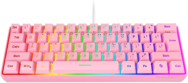 Main image of 60% Wired Gaming Keyboard, 61 Keys, Black-White | Backlit Ultra-Compact Small Gaming Keyboard, for PC/Mac Gamer, Typist, Travel, Easy to Carry on Business Trip Pink
