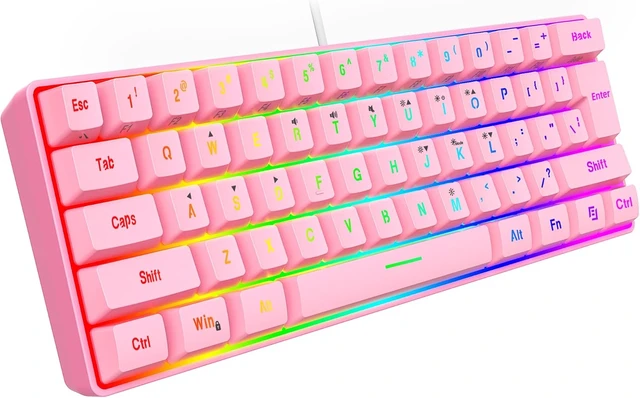 Alt view image 3 of 6 - 60% Wired Gaming Keyboard, 61 Keys, Black-White | Backlit Ultra-Compact Small Gaming Keyboard, for PC/Mac Gamer, Typist, Travel, Easy to Carry on Business Trip Pink