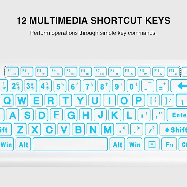 Alt view image 6 of 7 - Wired Large Print Backlit Computer Keyboard, K11PRO | 3X Larger Print Keys, 7-Color LED Backlight, Full Size Layout, Foldable Tilt Stand, USB Plug & Play, Windows Compatible White