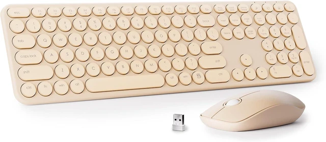 Main image of Wireless Keyboard and Mouse Combo (Pink) | Retro Round 110 Keycaps Silent Typing - 2.4G Aesthetic Computer Keyboard with Number Pad for Laptop, Mac, Windows Milk Tea