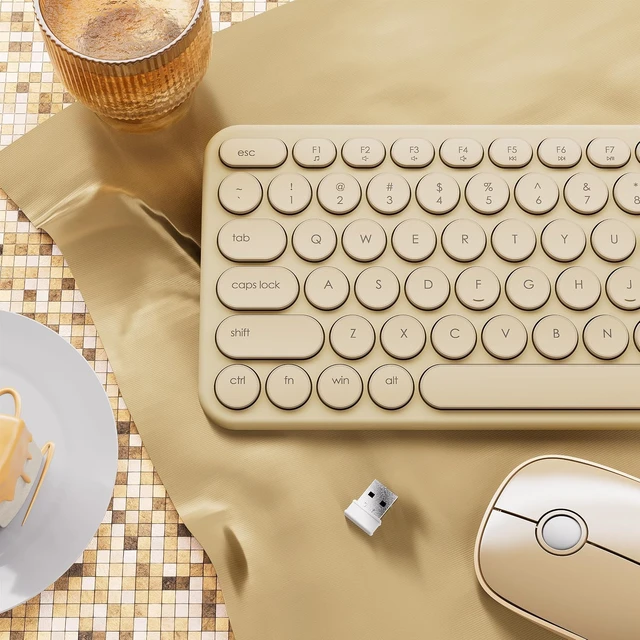 Alt view image 5 of 6 - Wireless Keyboard and Mouse Combo (Pink) | Retro Round 110 Keycaps Silent Typing - 2.4G Aesthetic Computer Keyboard with Number Pad for Laptop, Mac, Windows Milk Tea