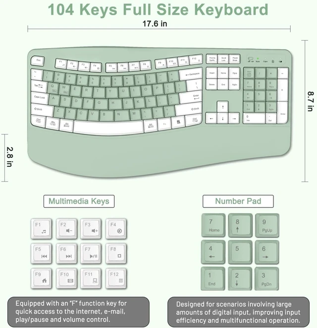 Alt view image 7 of 7 - Wireless Keyboard and Mouse Combo, 2.4G Ergonomic Wave Keys(Black) | Full Size Keyboard with 6 Multimedia Keys, Ergonomic Keyboard with Wrist Rest, 3-Level DPI Silent Mouse for Windows/Laptop/PC