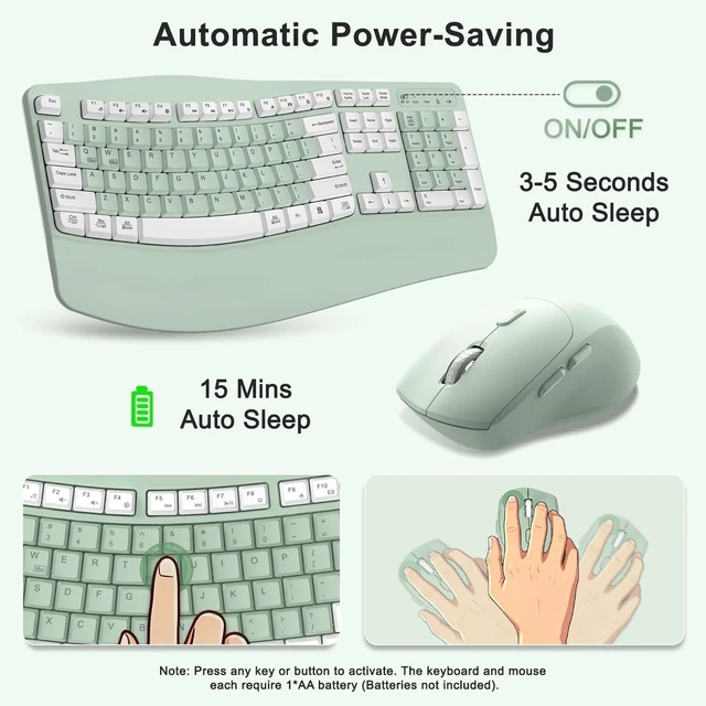 Alt view image 2 of 7 - Wireless Keyboard and Mouse Combo, 2.4G Ergonomic Wave Keys(Black) | Full Size Keyboard with 6 Multimedia Keys, Ergonomic Keyboard with Wrist Rest, 3-Level DPI Silent Mouse for Windows/Laptop/PC