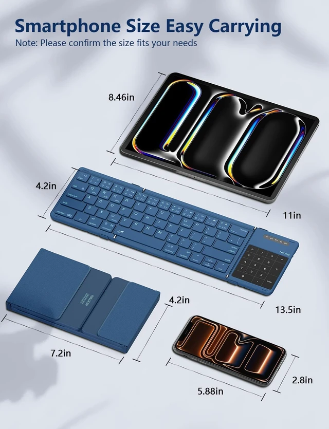 Alt view image 2 of 7 - Foldable Bluetooth Keyboard with Touchpad & Number Pad, Portable Bluetooth Keyboard with Full Size Keys, Pocket-Sized Wireless Travel Keyboards for iPad, Smartphone, Tablet and Laptop Black Blue
