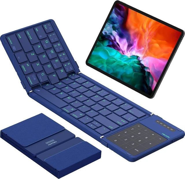 Main image of Foldable Bluetooth Keyboard with Touchpad & Number Pad, Portable Bluetooth Keyboard with Full Size Keys, Pocket-Sized Wireless Travel Keyboards for iPad, Smartphone, Tablet and Laptop Black Blue