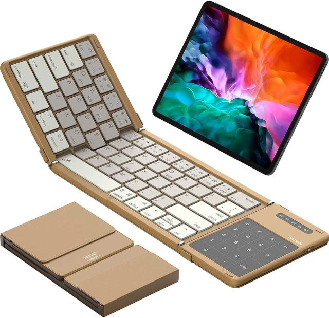 Main image of Foldable Bluetooth Keyboard with Touchpad & Number Pad, Portable Bluetooth Keyboard with Full Size Keys, Pocket-Sized Wireless Travel Keyboards for iPad, Smartphone, Tablet and Laptop Black Khaki
