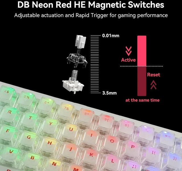 Alt view image 5 of 7 - Flux 68 HE Mechanical Gaming Keyboard Rapid Trigger with Adjustable Actuation 0.01-3.5 mm, Hall Effect Magnetic Switch, 8000Hz Polling, RGB Backlit, 65% Wired Keyboard for PC(Black) White