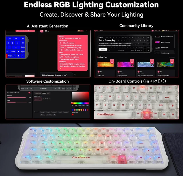 Alt view image 4 of 7 - Flux 68 HE Mechanical Gaming Keyboard Rapid Trigger with Adjustable Actuation 0.01-3.5 mm, Hall Effect Magnetic Switch, 8000Hz Polling, RGB Backlit, 65% Wired Keyboard for PC(Black) White