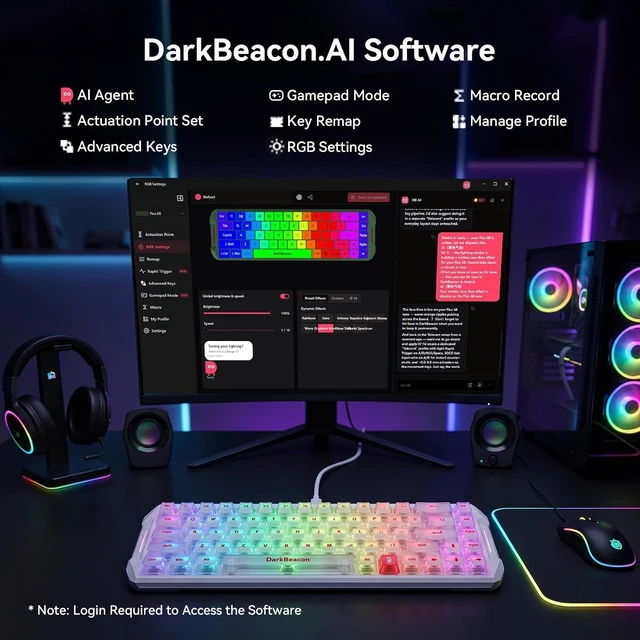 Alt view image 7 of 7 - Flux 68 HE Mechanical Gaming Keyboard Rapid Trigger with Adjustable Actuation 0.01-3.5 mm, Hall Effect Magnetic Switch, 8000Hz Polling, RGB Backlit, 65% Wired Keyboard for PC(Black) White
